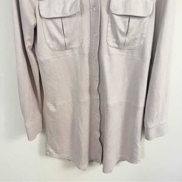David Lerner Suede Button Front Long Sleeve Shirt Dress Size Small Off White - Picture 3 of 9